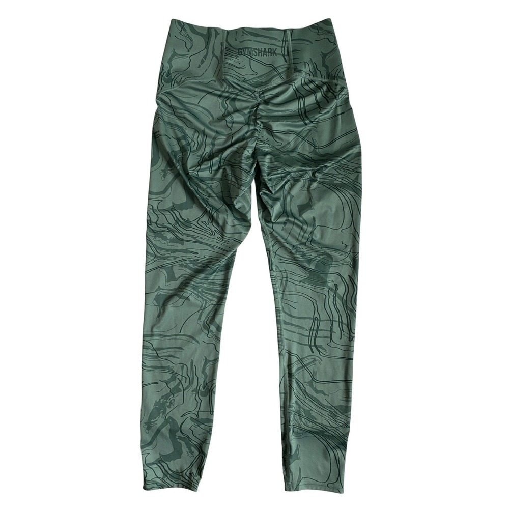Gymshark Wmns Power Support High Waisted Scrunch Bum Legging Green Marble Print - Picture 2 of 10